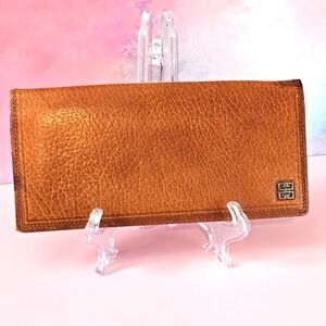 👜Givenchy Cognac Brown Vintage Textured Leather Long Flap Wallet ✨